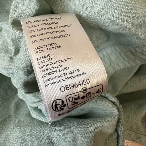 WE THE FREE Made For Sun Linen Shirt Mint Green Roll Tab Sleeve - Picture 10 of 13